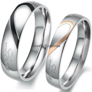 Infinite Love מתנות לבן הזוג Stainless Steel " Real Love " Heart Couples Promise Engagement Ring Wedding Band