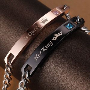 Infinite Love מתנות לבן הזוג His And Her "Her King His Queen" Alloy Fashion Couple Lover Bracelet Women' JEW