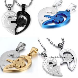 Infinite Love מתנות לבישות His and Hers Stainless Steel I Love You Matching Heart Pendant Couple Necklaces