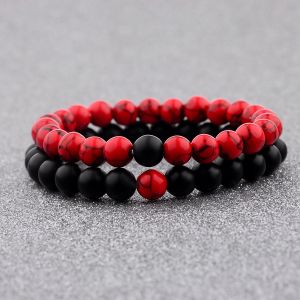 Infinite Love מתנות לבישות Couple His & Hers Distance Healing Bracelet Black Red Lava Bead Matching YinYang