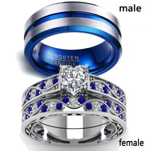 Infinite Love מתנות לבישות 2 Rings Couple Rings Stainless Steel Sapphire White Gold CZ Women's Wedding Ring
